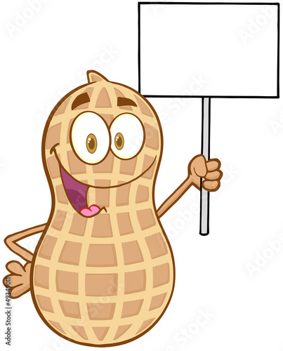 Peanut Cartoon Mascot Character Holding Up A Blank Sign