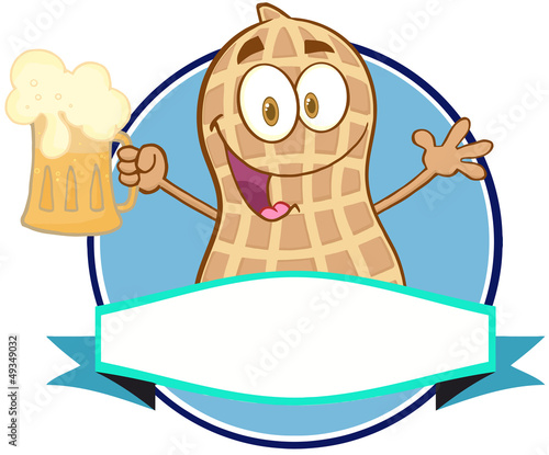Logo Of A Cartoon Peanut Mascot Character With Beer