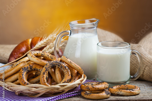 fresh bread and wheat on the wooden