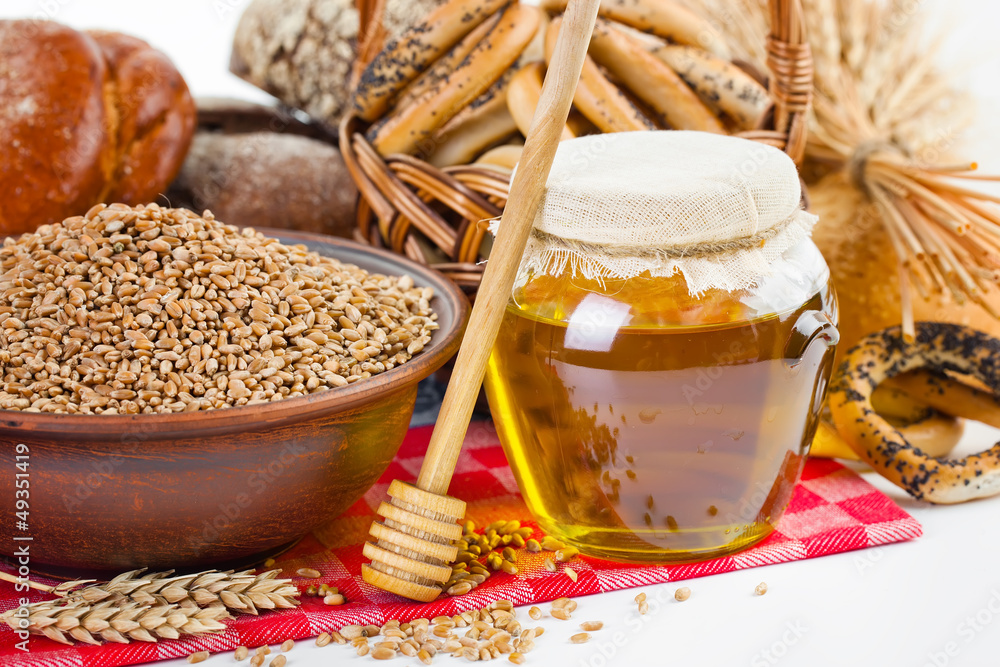 fresh bread and wheat on the wooden fresh bread and wheat on the wooden