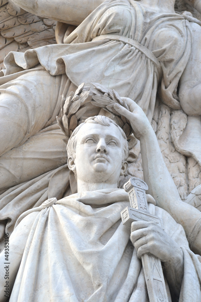 Sculptural detail of the Arc de Triomphe in Paris, France