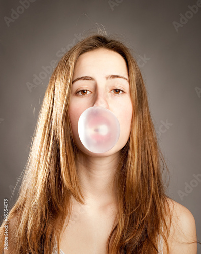 woman making a bubble