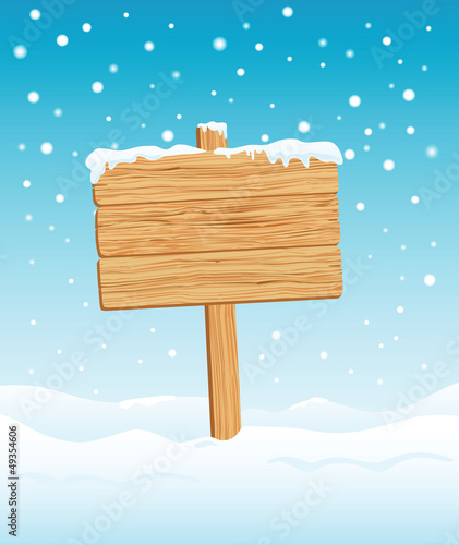 Blank Wooden Sign in Winter