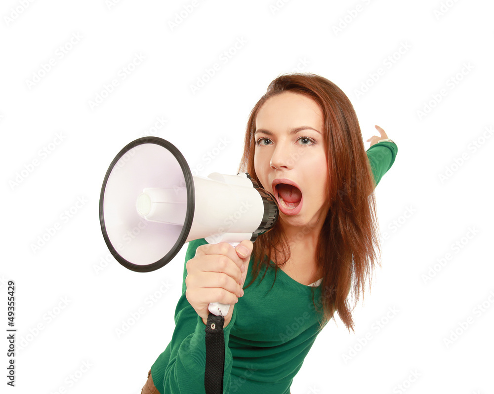 portrait of young girl shouting with megaphone portrait of young girl shouting with megaphone