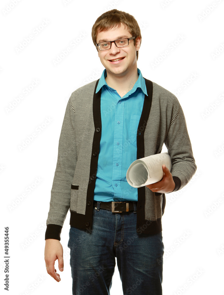 A young architect , isolated on white background A young architect , isolated on white background