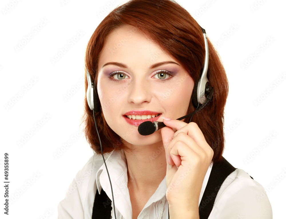 Beautiful business woman with headset. Call center Beautiful business woman with headset. Call center