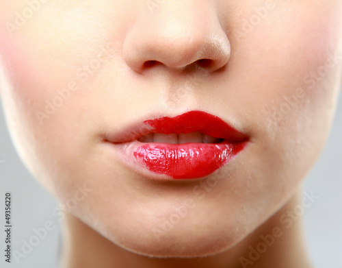 Woman red lips closeup