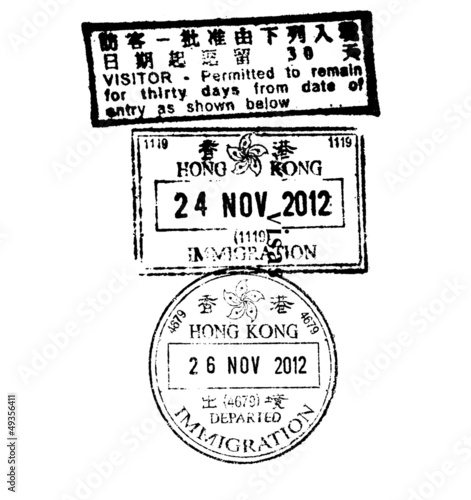 Hong Kong immigation stamp on white background