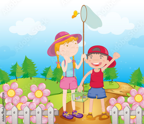 Kids catching butterflies