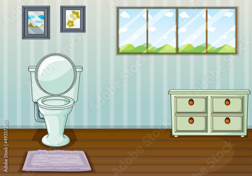 A toilet seat and a side table