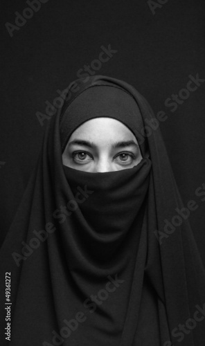 woman in burka over dark background