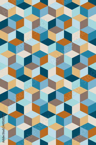 Seamless Pattern Cubes Retro Blue/Brown/Beige