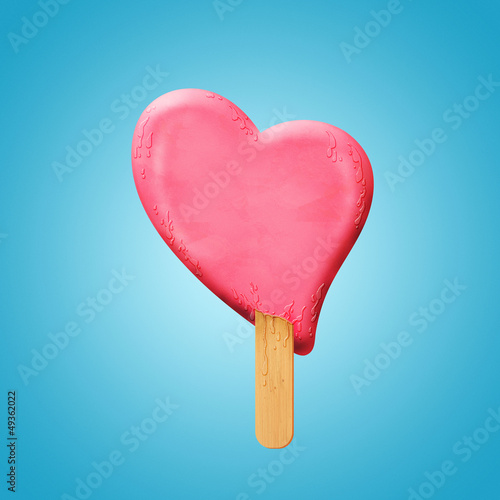 Ice cream heart on a stick melting, lovers in danger concept