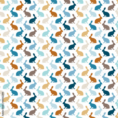 Seamless Pattern Bunnies Retro Blue/Brown/Beige