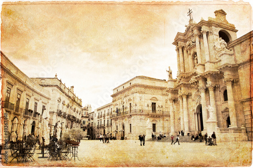 Fotografie Piazza del Duomo à Syracuse vintage - Sicile Italie