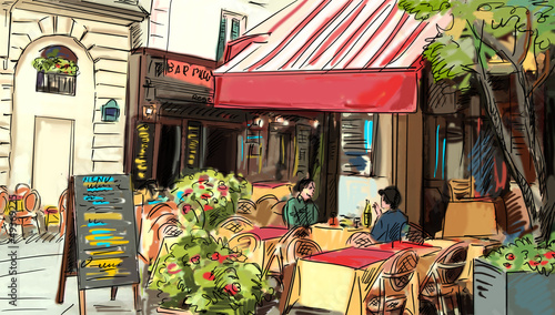 Canvas Print Street in paris - illustration