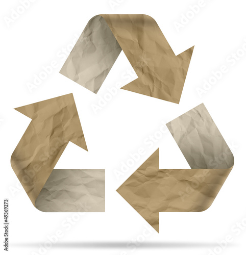 recycle symbol from crumpled paper