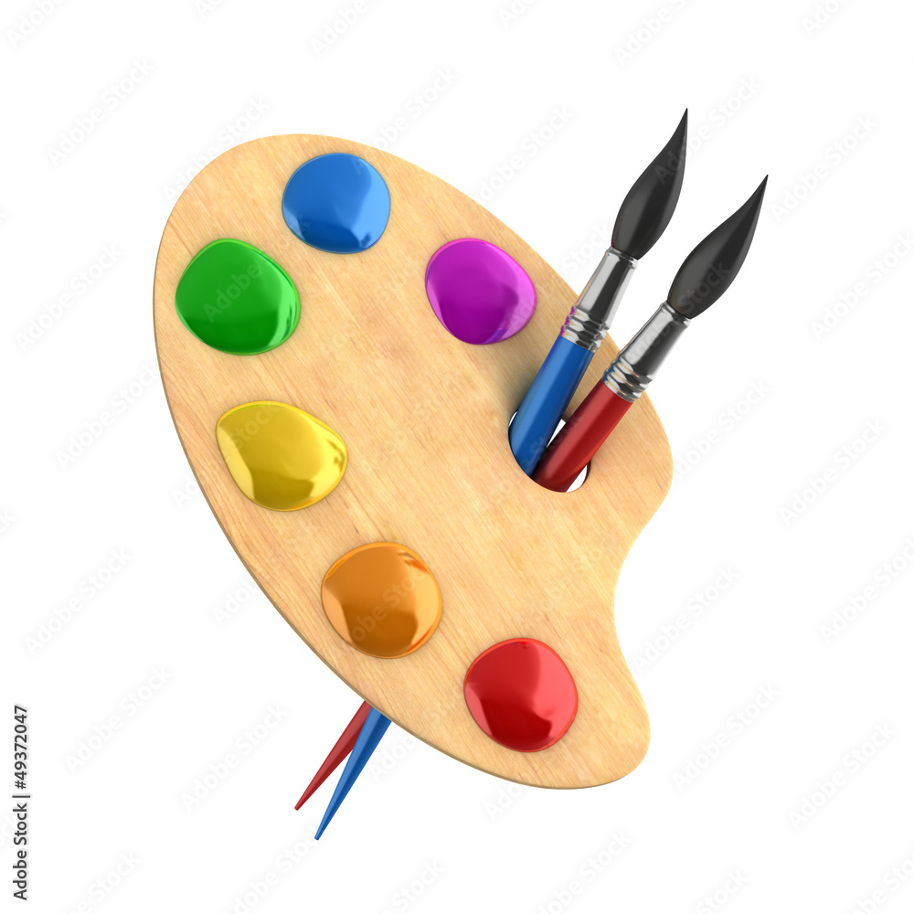 Obraz premium wooden art palette with paints and brushes