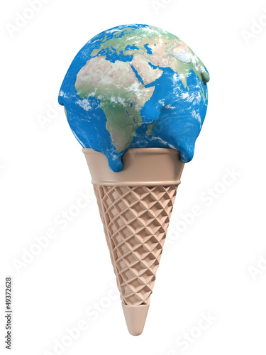 ice cream earth melts - global warming 3d concept