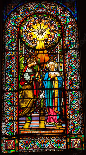 Stained Glass Angel Mary Monastery Montserrat Catalonia Spain