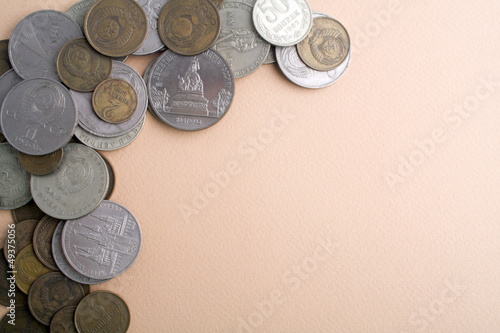 old Russian coins on a brown background