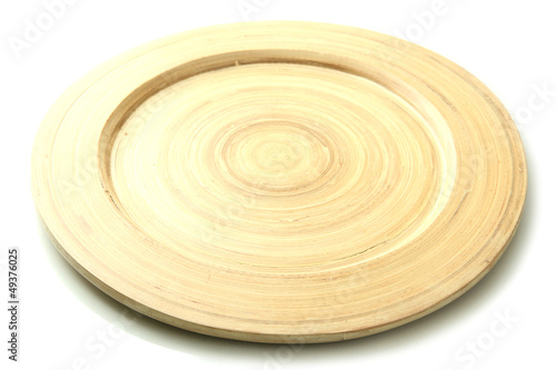 Empty bamboo plate, isolated on white