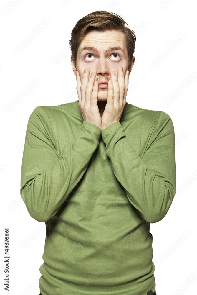Young man has a problem, he's worried. Young man has a problem, he's worried.