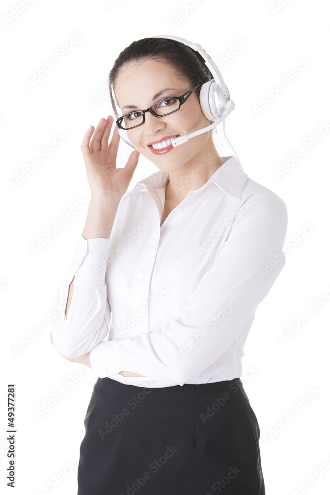 Beautiful young call-center assistant smiling