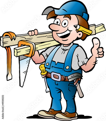 Hand-drawn Vector illustration of an Happy Carpenter Handyman © Poul Carlsen
