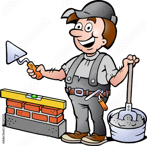 Hand-drawn Vector illustration of an Happy Bricklayer Handyman © Poul Carlsen