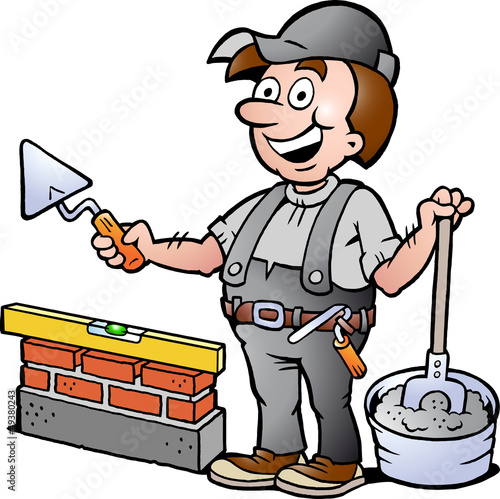 Hand-drawn Vector illustration of an Happy Bricklayer Handyman