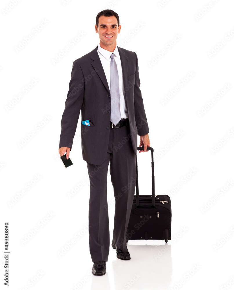 businessman walking with trolley bag and passport businessman walking with trolley bag and passport