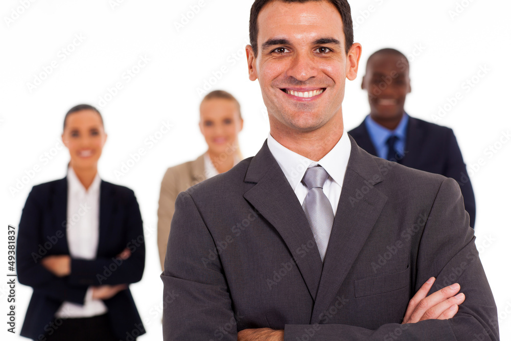 handsome businessman and team isolated on white handsome businessman and team isolated on white