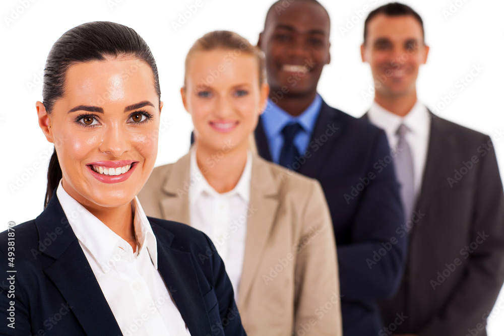 pretty female corporate worker and team on white pretty female corporate worker and team on white
