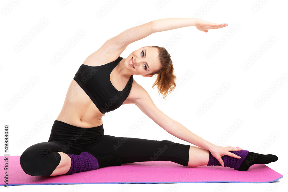 Young women in yoga style isolated on white Young women in yoga style isolated on white
