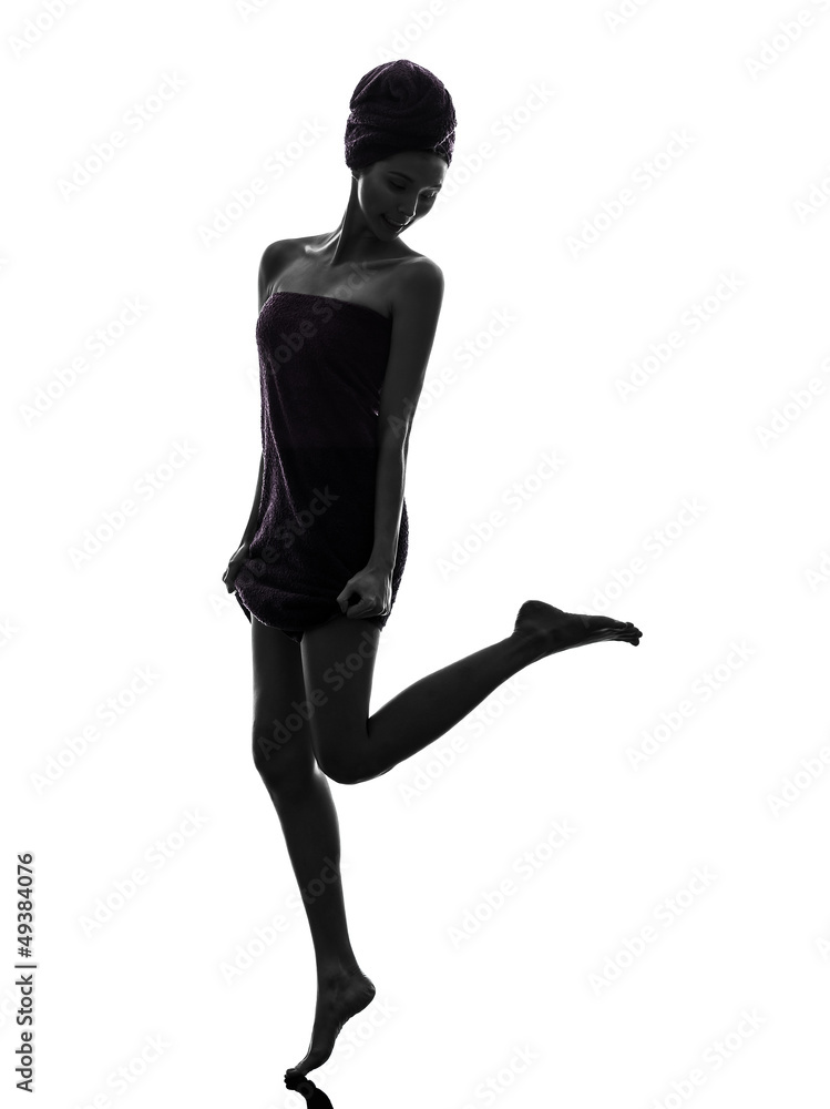 beautiful asian young woman wrapped towel silhouette beautiful asian young woman wrapped towel silhouette