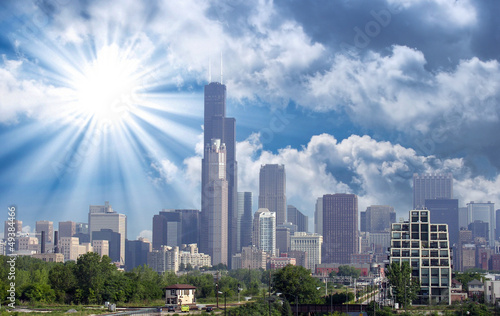 Chicago. Beautiful skyline with vegetation and skyscrapers