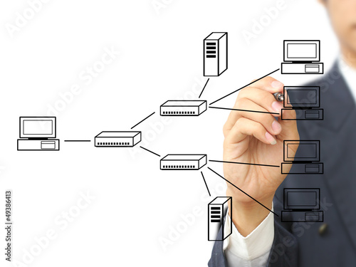 Businessman write multi point connection