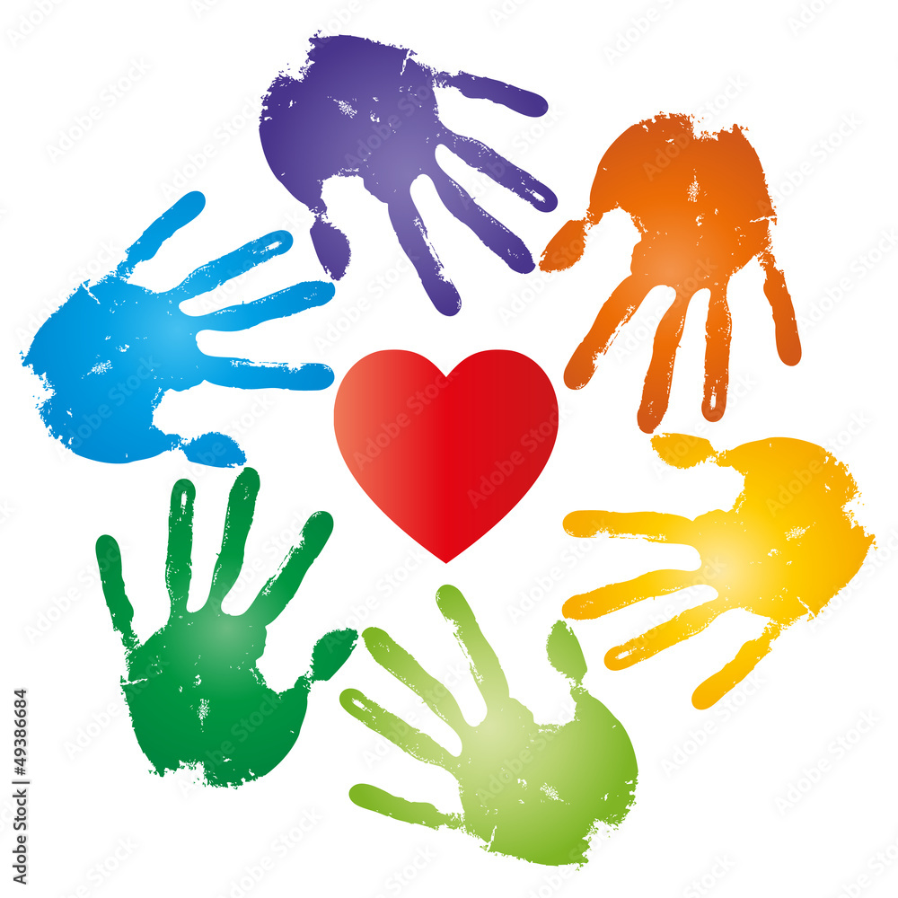 High resolution conceptual heart symbol with hand prints spiral High resolution conceptual heart symbol with hand prints spiral