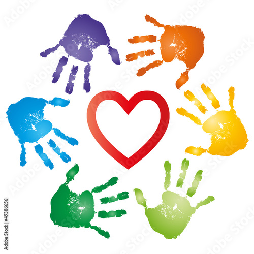 High resolution conceptual heart symbol with hand prints spiral