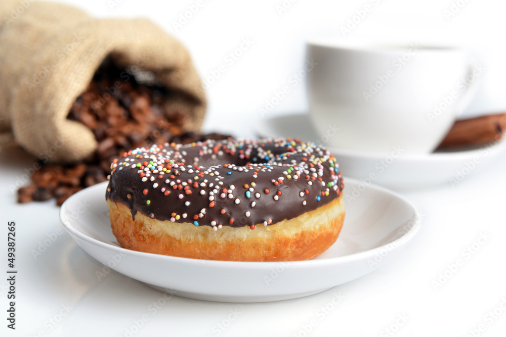 cup of coffee and sweet donut cup of coffee and sweet donut