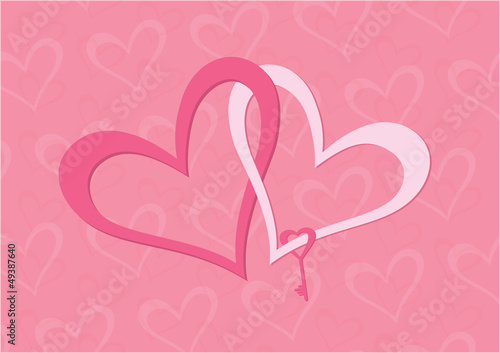 Two hearts white and pink with key