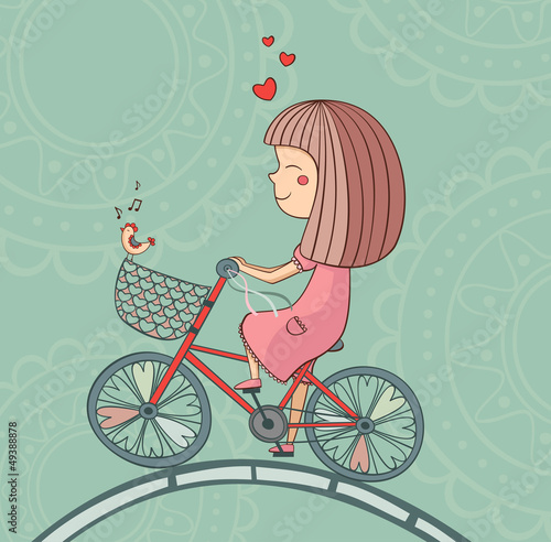 Enamored girl on bicycle