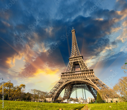 Wonderful view of Eiffel Tower in Paris. La Tour Eiffel with sky #49389045