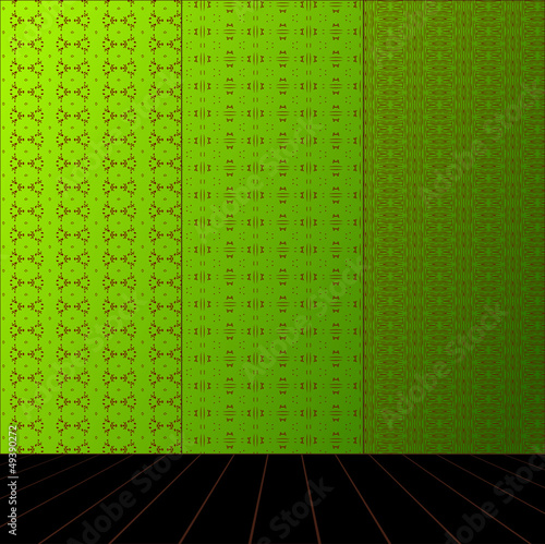 Green room with set seamless and wooden floor