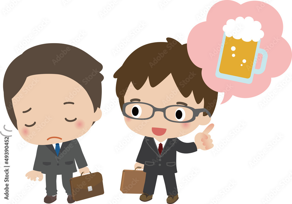 元気のないビジネスマンと居酒屋へ誘うビジネスマン