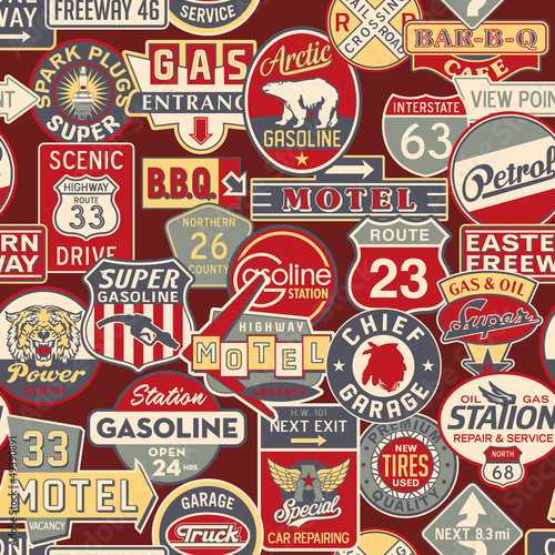Advertising and road signs - vector seamless pattern