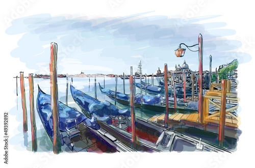 Venice. Gondolas on the water.