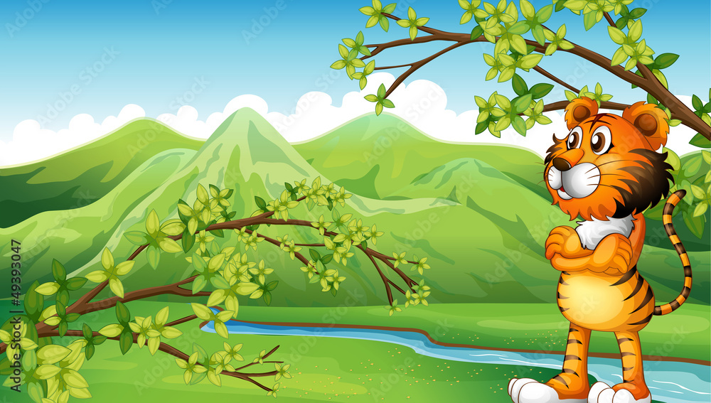 Fototapeta premium A tiger near the mountain