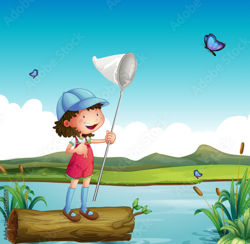 A girl catching butterfly